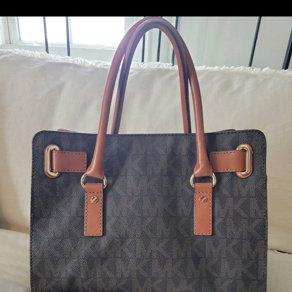 Michael Kors Hamilton Leather Bag Brown Logo with Dust Bag - Picture 6 of 13
